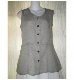 SOLITAIRE Shapely Green Linen Crossweave Shirt Top Medium M