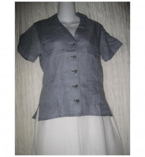 SOLITAIRE Shapely Blue Linen Crossweave Shirt Top X-Small XS