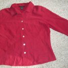 ANNE CARSON Red 100% Silk Button Front Blouse Ladies LARGE
