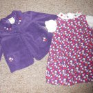 CRAZY 8 Floral Corduroy Jumper Top and Matching Purple Jacket Girls Size 2-3 (#1002)
