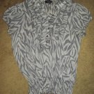 SAM & MAX Semi Sheer Gray Ruffled Short Sleeved Top Ladies LARGE