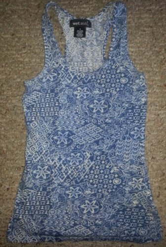 WET SEAL Blue Print Racer Back Tank Top Ladies Small