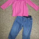 JUMPING BEANS Pink Babydoll Top CARTER’S Denim Jeans Girls Size 24 months