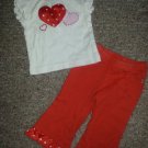 BABYSTYLE Red and White Heart Pant Set Girls Size 0-6 months