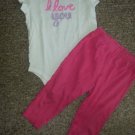 JUMPING BEANS White I LOVE YOU Bodysuit with CARTER’S Pink pants Girls 24 months