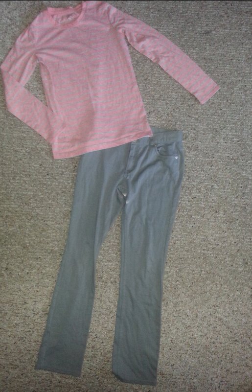 Pink and Gray Striped CHEROKEE Top FADED GLORY Gray Stretch Jeans Girls ...