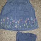 OLD NAVY Floral Embroidered Denim Sundress with panties Girls Size 6-12 months