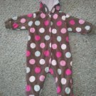 CARTER’S Brown Hooded Polka Dot Lined Fleece Romper Snowsuit Girls Size 6 months