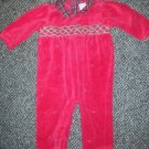 LITTLE ME Red and Plaid Velour Long Sleeved Romper Girls Size 9 months