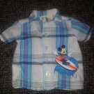 DISNEY Blue Plaid Surfing MICKEY Button Front Shirt Boys NEWBORN