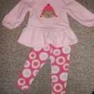CARTER’S Pink Fleece Monkey and Flowers Leggings Pant Set Girls 24 months