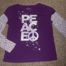 FADED GLORY Purple PEACE Long Sleeved Top Girls Size 14-16 XL