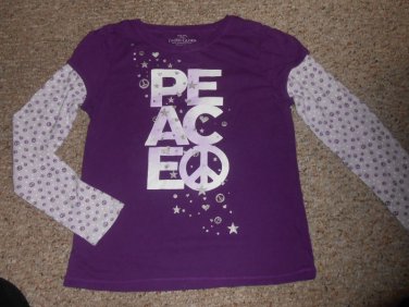 FADED GLORY Purple PEACE Long Sleeved Top Girls Size 14-16 XL
