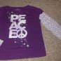 FADED GLORY Purple PEACE Long Sleeved Top Girls Size 14-16 XL