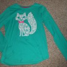 HANES Blue Green Lace Kitty Long Sleeved Top Girls Size 14-16 XL