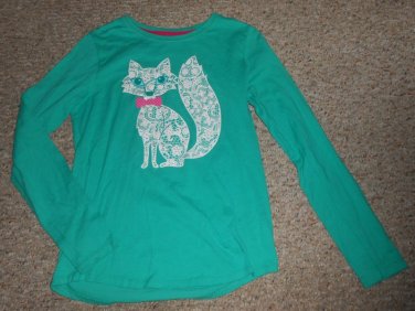 HANES Blue Green Lace Kitty Long Sleeved Top Girls Size 14-16 XL