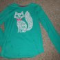 HANES Blue Green Lace Kitty Long Sleeved Top Girls Size 14-16 XL