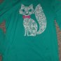HANES Blue Green Lace Kitty Long Sleeved Top Girls Size 14-16 XL