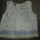 STYLE & CO White with Blue Floral Sleeveless Linen Top Ladies Size 18