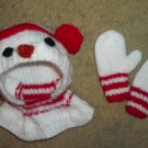 Handmade Red and White Snowman Hat and Mittens Fits up to 12 months Unisex
