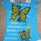 HYBRID GIRL Blue Butterfly Top Cut Out Shoulders Girls Size 10-12 L