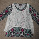 RMLA Layered Look Black Print with Lace Overlay Long Sleeved Top Girls Size 12