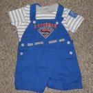 SUPERMAN Blue Overall Shortalls with Matching Top Boys Size 3-6 months