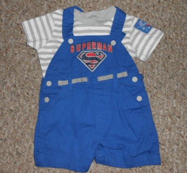 SUPERMAN Blue Overall Shortalls with Matching Top Boys Size 3-6 months
