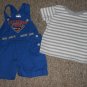 SUPERMAN Blue Overall Shortalls with Matching Top Boys Size 3-6 months