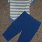 FADED GLORY Blue Striped Bodysuit and pant Set Boys Size 3-6 months