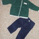 CARTER’S Green Fleece Top Navy Corduroy Pants Boys Size 3 months