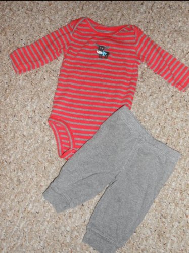 CARTER&acirc;��S Gray Striped Moose Pant Set Boys Size 3 months