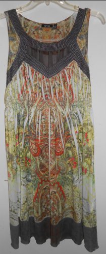 NWT Brown Paisley Print Sleeveless APT 9 Dress Peek A Boo Mesh Ladies LARGE Size 10-12