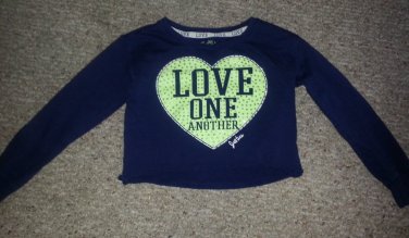 JUSTICE Navy Blue Embellished LOVE ONE ANOTHER Crop Top Girls Size 8