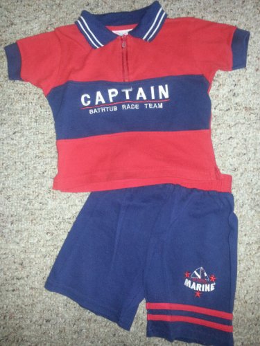 SMALL STEPS Red and Navy Marine Captain Short Set Boys Size 24 months
