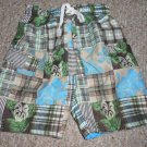 CHEROKEE Brown Plaid and Tropical Print Trunk Style Board Shorts Boys Size 6-7