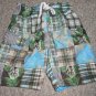 CHEROKEE Brown Plaid and Tropical Print Trunk Style Board Shorts Boys Size 6-7