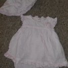 QUILTEX Pink Striped Dress Romper and Hat Girls Size 3-6 months (#874)