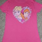 DISNEY Pink FROZEN Anna and Elsa Short Sleeved Top Girls Size 8-10 M (#998)