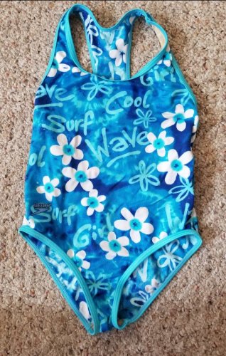 SPEEDO Blue Floral SURF GIRL Tank Bathing Suit Girls Size 8 (#878)