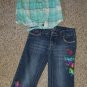 Green Plaid MUDD Crop Top CIRCO Butterfly Embellished Capri Jeans Size 7 (#995)