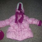 ZEROXPOSUR Hooded Pink Puffer Winter Parka Scarf and Mittens Girls Size 2T