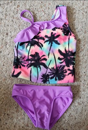 XHILARATION Purple Tropical Print Tankini Bathing Suit Girls Size 4-5
