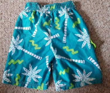 CHEROKEE Blue and Green Tropical Print Trunk Swimsuit Small Boys Size 6-7