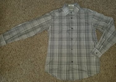 Brown Plaid CALVIN KLEIN Long Sleeved Button Front Shirt Boys Size 12 Slim Fit