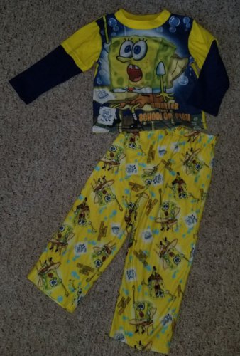 SPONGEBOB SQUAREPANTS Yellow Flannel Pajamas Boys Size 4