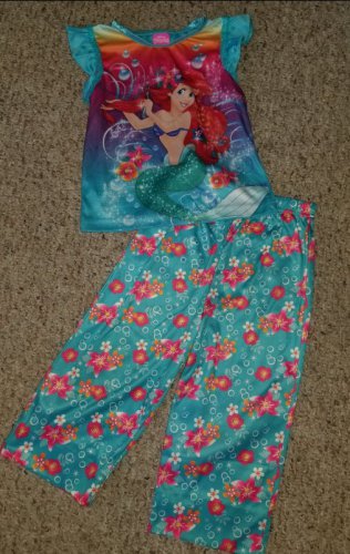 DISNEY Blue Silky ARIEL Short Sleeved Pajamas Girls Size 4T
