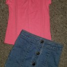 GARANIMALS Coral Short Sleeved Top CARTER’S Denim Skirt Girls Size 3T Adjustable Waist