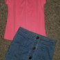 GARANIMALS Coral Short Sleeved Top CARTER’S Denim Skirt Girls Size 3T Adjustable Waist