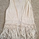 NEW Oatmeal LOVE BY DESIGN Fringed Open Weave Vest Ladies LARGE